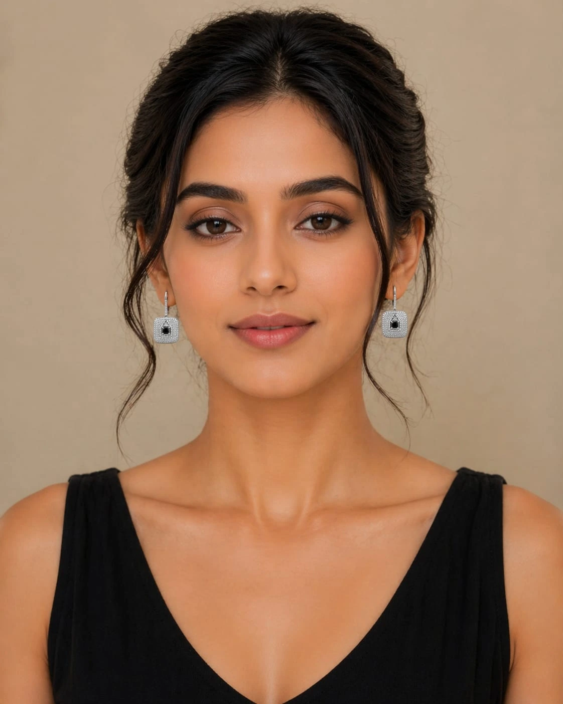 Black Stone American Diamond Earrings Square Drop Design - product image 1