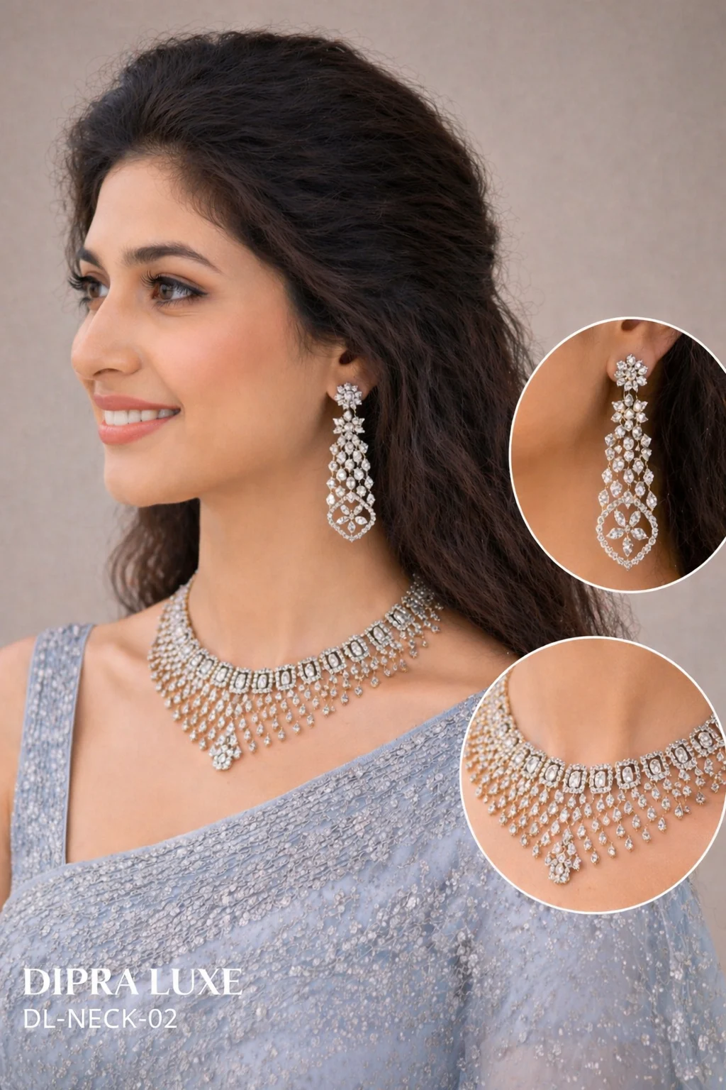 Crystal Bloom American Diamond Necklace Set with Earrings - product image 3