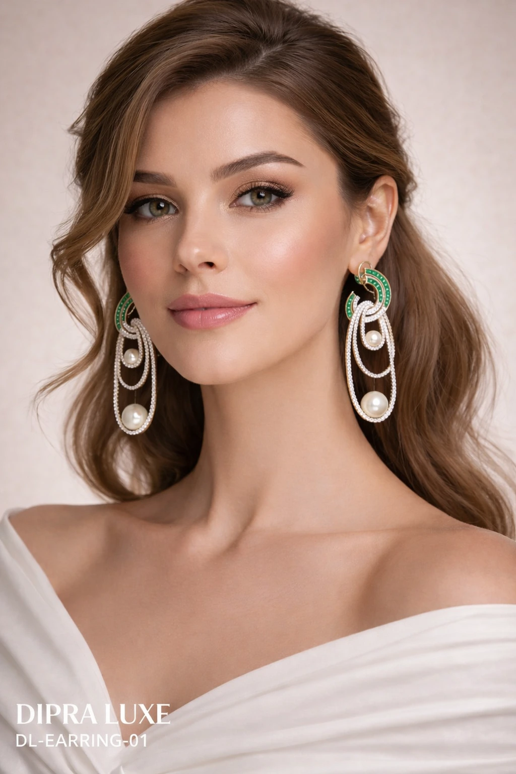 Emerald Pearl American Diamond Earrings Green Stone Drop - product image 1