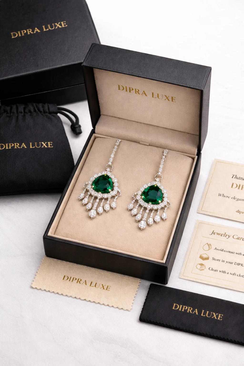 Crystal Dew American Diamond Earrings – Green Teardrop for Women - product image 5