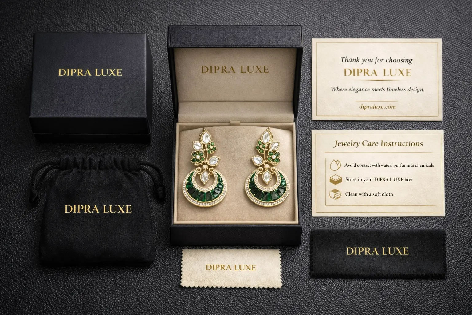 Emerald Bloom American Diamond Earrings Green Pearl Drop - product image 6