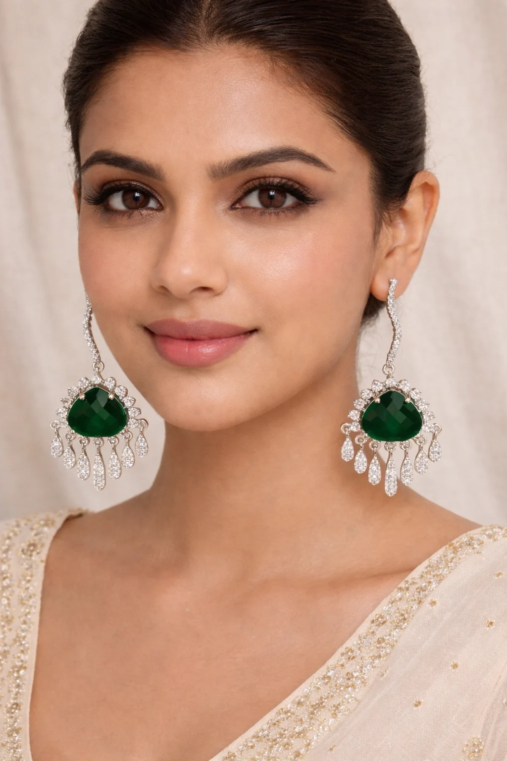 Crystal Dew American Diamond Earrings – Green Teardrop for Women - product image 1