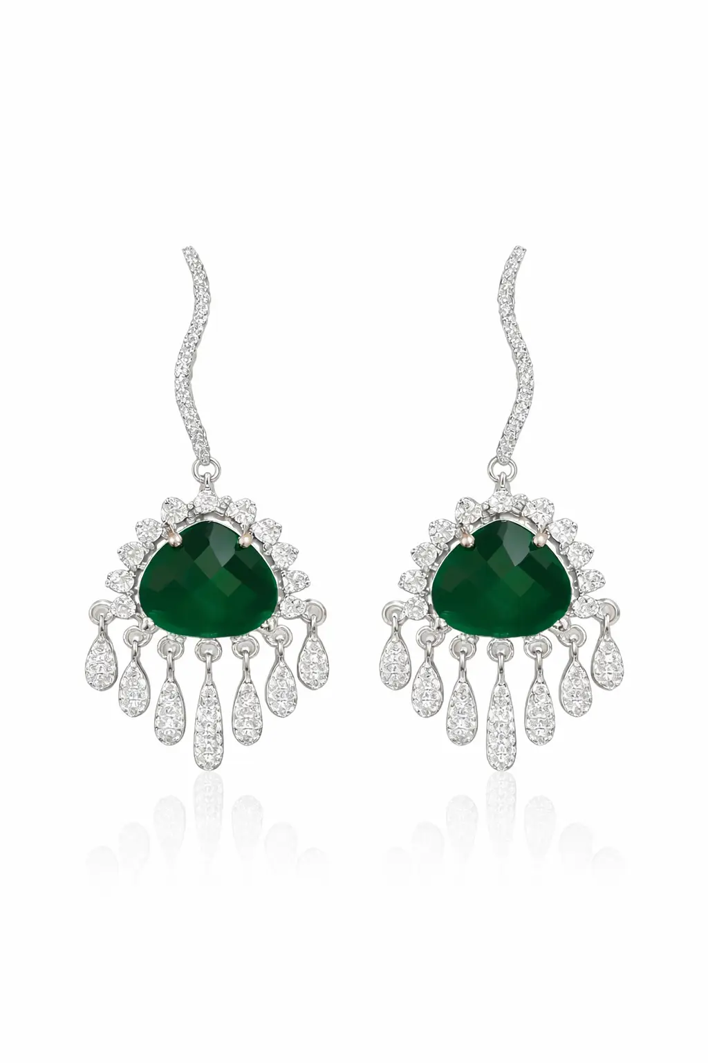 Crystal Dew American Diamond Earrings – Green Teardrop for Women - product image 3