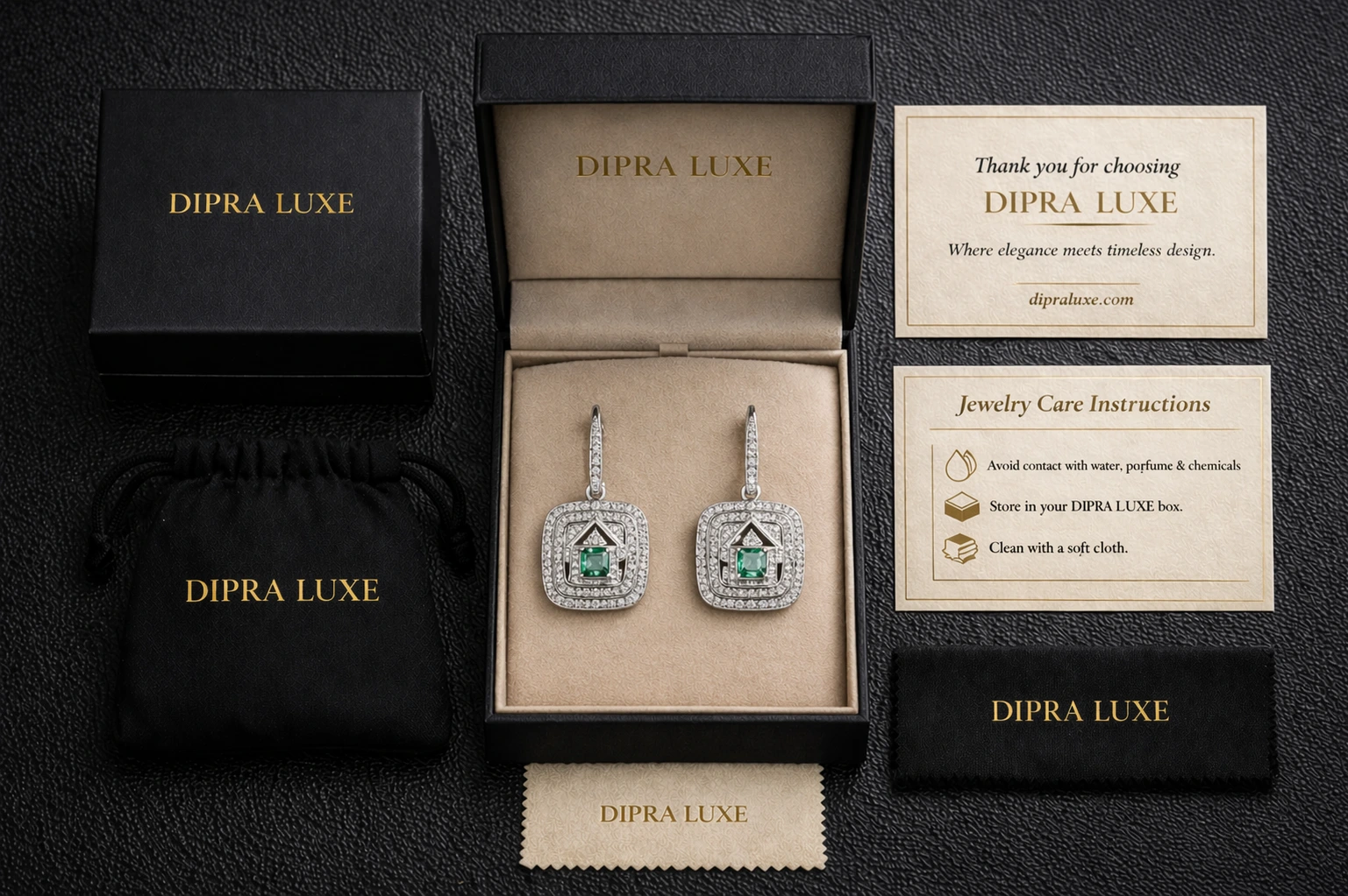 Mint Green American Diamond Earrings Square Drop Design - product image 5