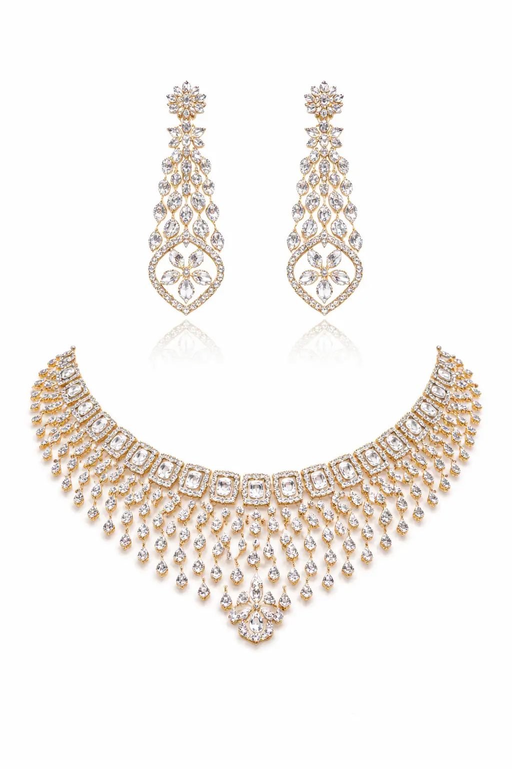 Crystal Bloom American Diamond Necklace Set with Earrings - product image 2