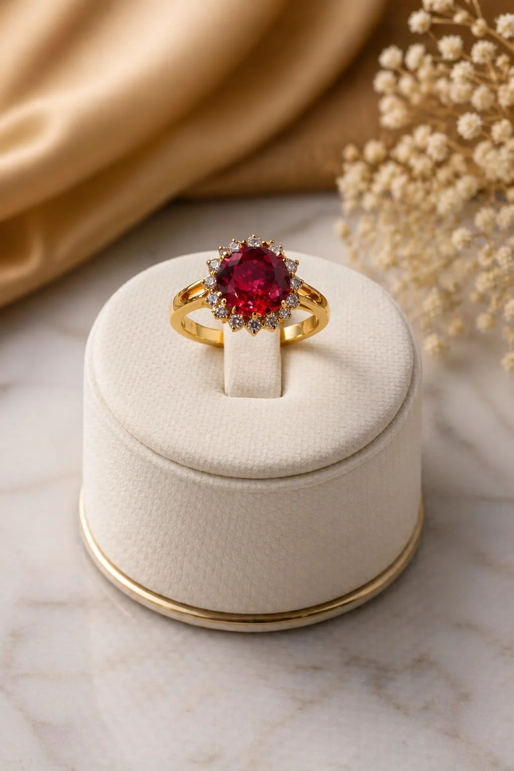 Red Halo American Diamond Ring for Women Round Stone Adjustable Design - product image 3