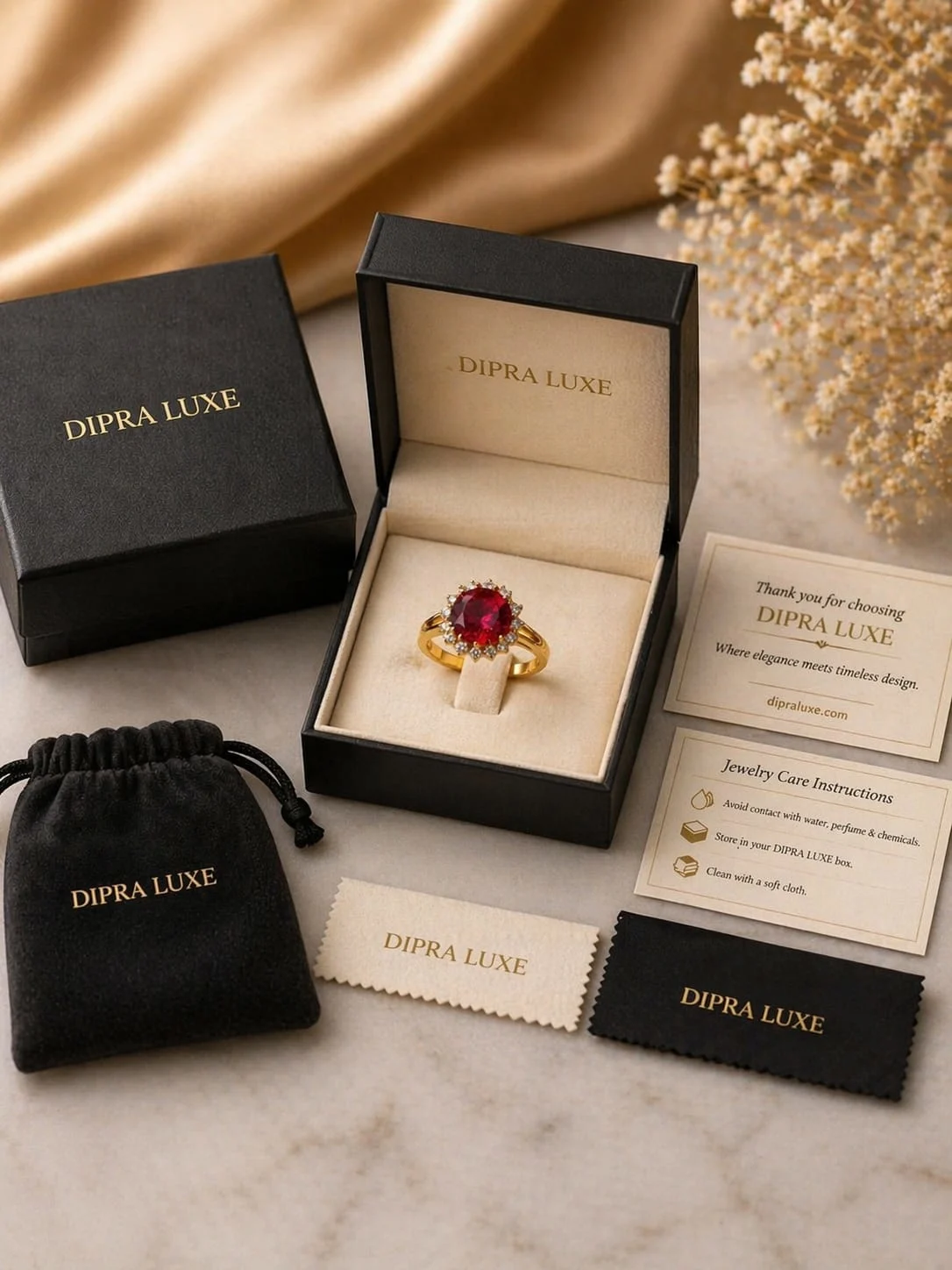 Red Halo American Diamond Ring for Women Round Stone Adjustable Design - product image 5