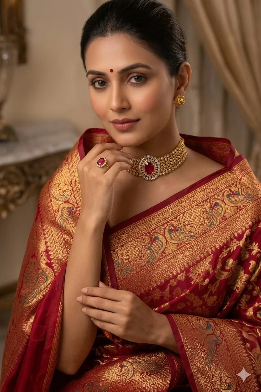 Red Halo American Diamond Ring for Women Round Stone Adjustable Design - product image 2