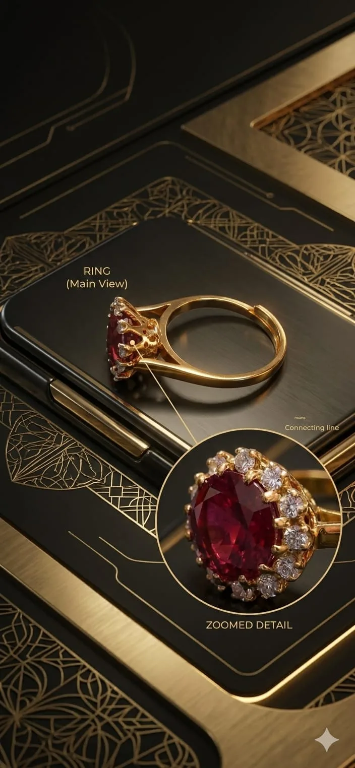 Red Halo American Diamond Ring for Women Round Stone Adjustable Design - product image 4