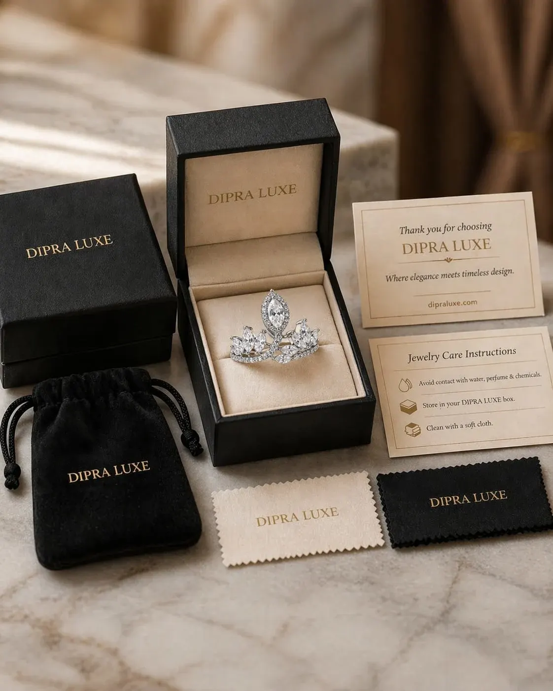 Luxury Leaf Design Diamond Ring for Women | Elegant Adjustable Ring - product image 5