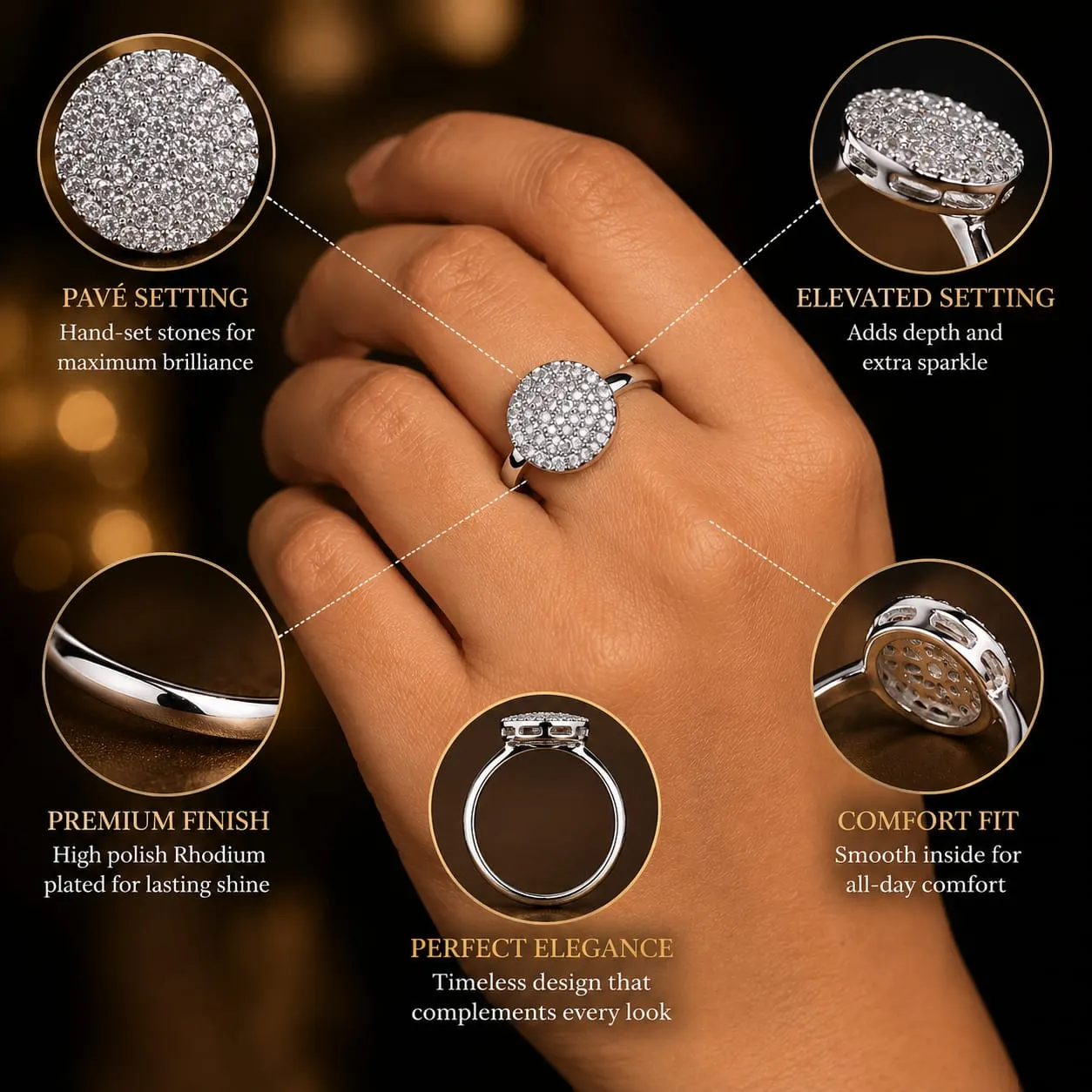 Luna Sparkle American Diamond Ring (Silver Finish, Size 12) - product image 2