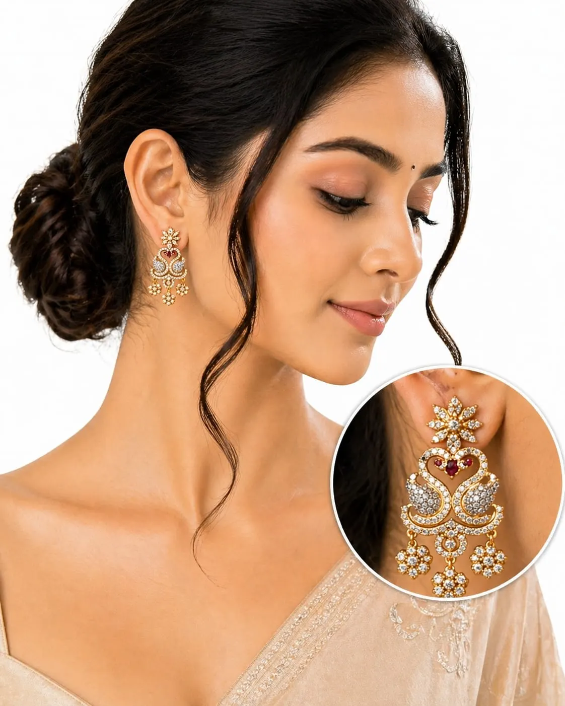 Luxury Swan Design Black Beaded Mangalsutra with Crystal Pendant - product image 4