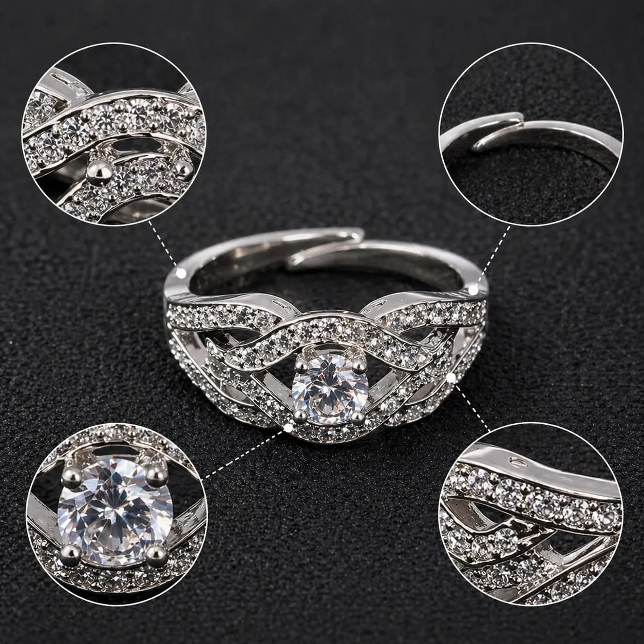 Celestia Wave American Diamond Ring (Silver Finish, Adjustable Size) - product image 3