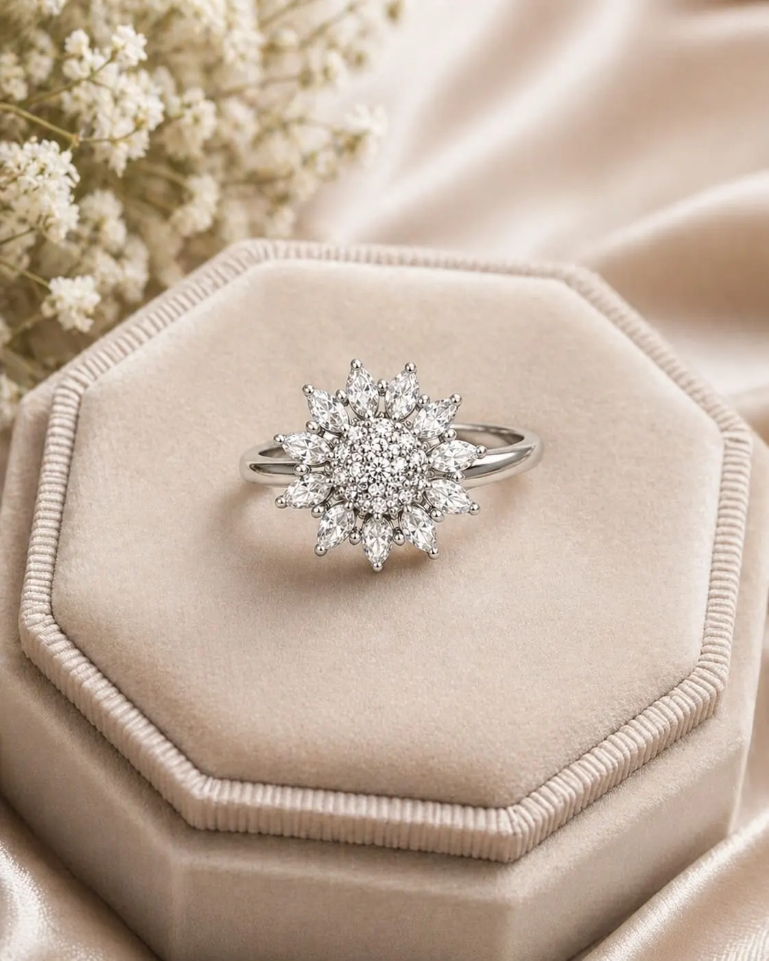 Solara Bloom American Diamond Ring (Silver Finish, Adjustable Size) - product image 3