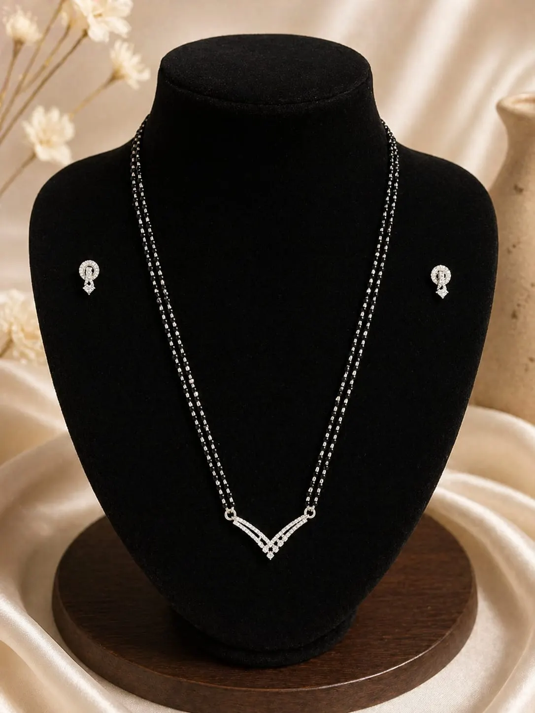 Gold Plated Mangalsutra with Diamond Pendant & Earrings Set for Women – Dipra Luxe - product image 3