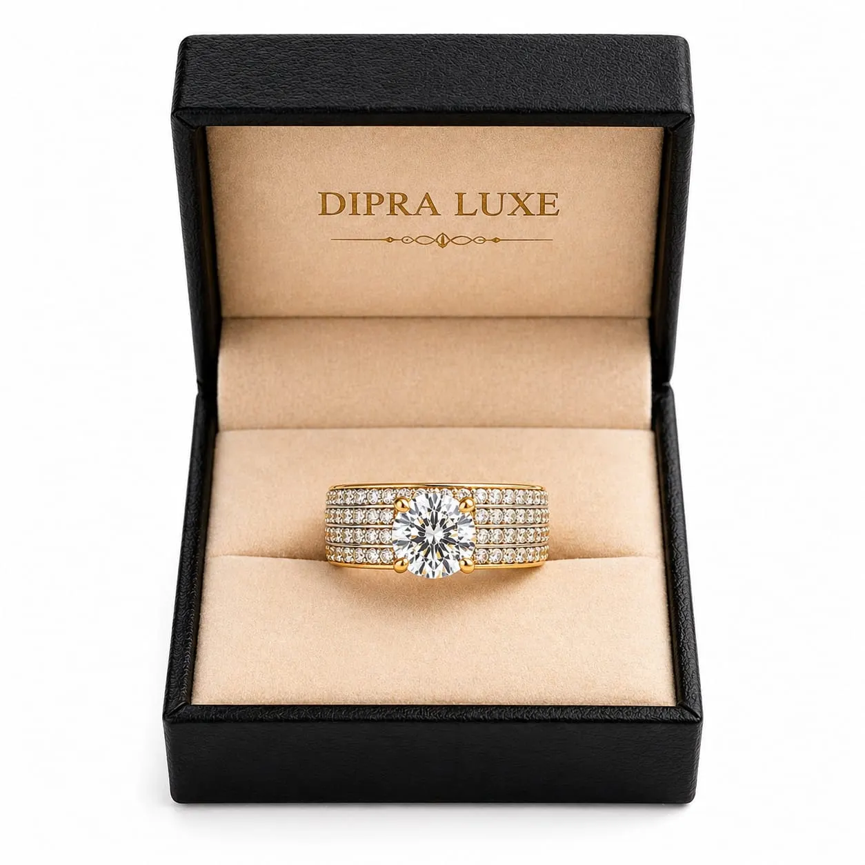 Dipra Luxe Premium AD Solitaire Ring for Women (Gold Plated, Multi-Row Diamond Style Band) - product image 4