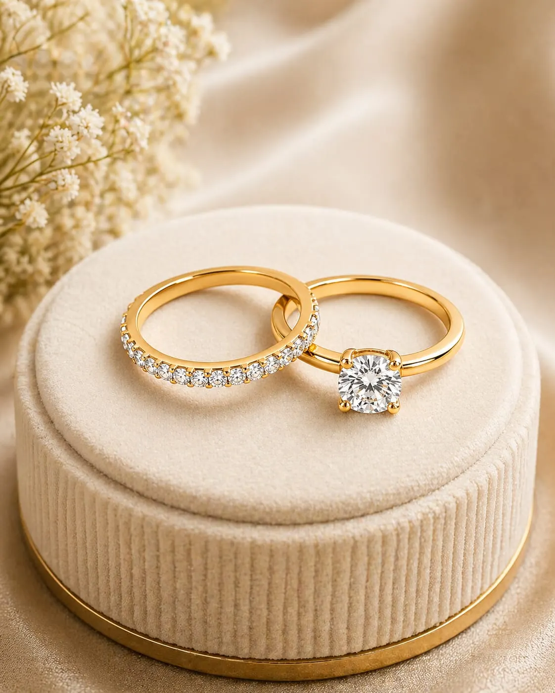 Dipra Luxe AD Couple Ring Set for Men & Women (Gold Plated, Solitaire & Studded Design) - product image 1