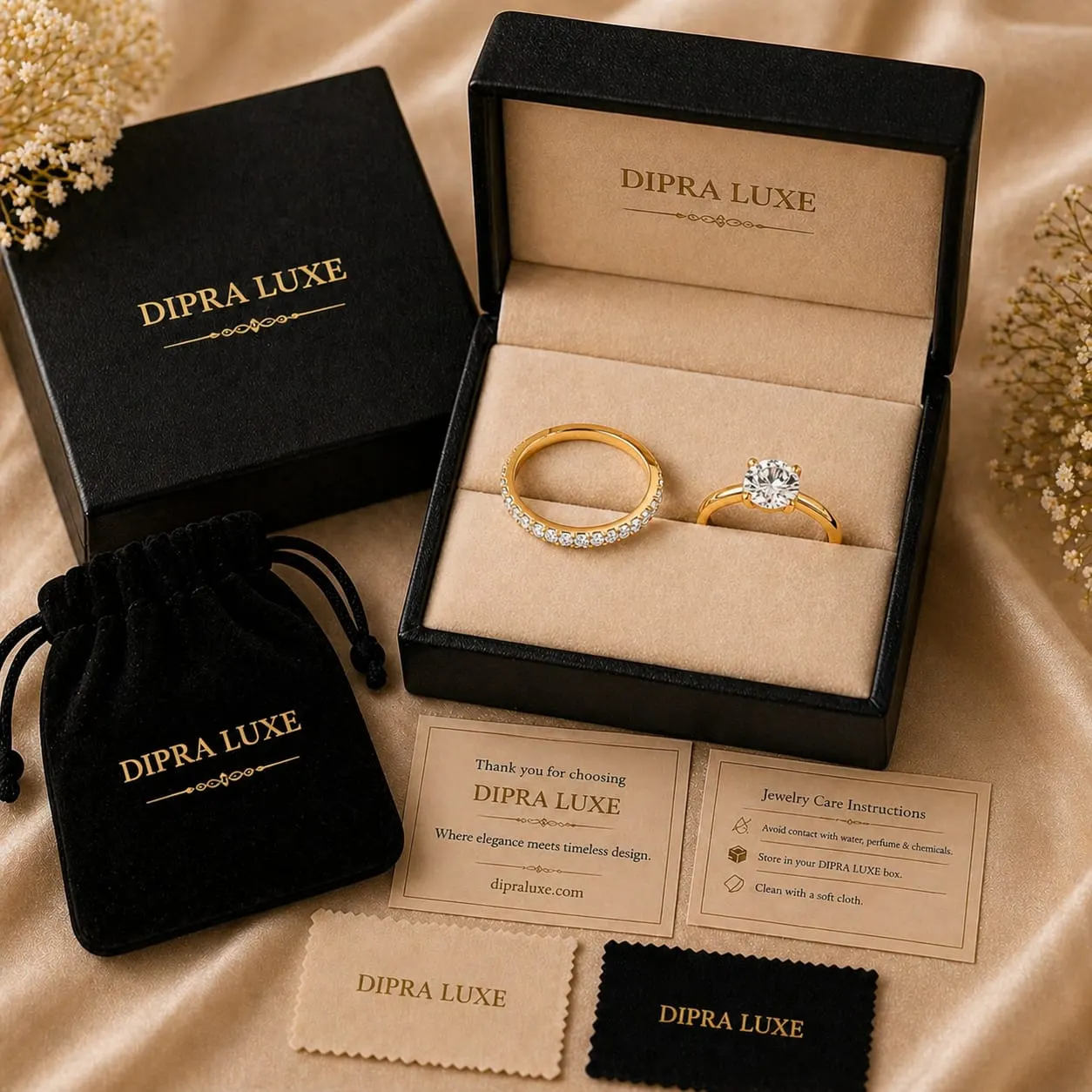 Dipra Luxe AD Couple Ring Set for Men & Women (Gold Plated, Solitaire & Studded Design) - product image 4