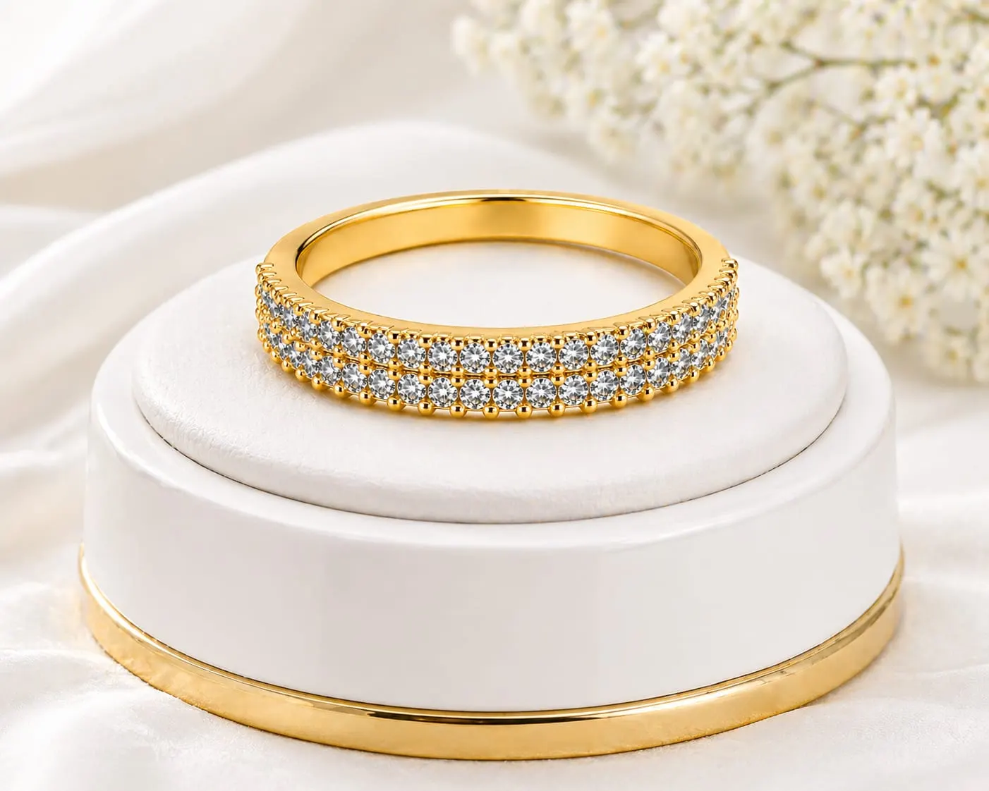 Dipra Luxe Premium AD Diamond Look Band Ring for Women (Gold Plated, Multi-Row Studded Design) - product image 1