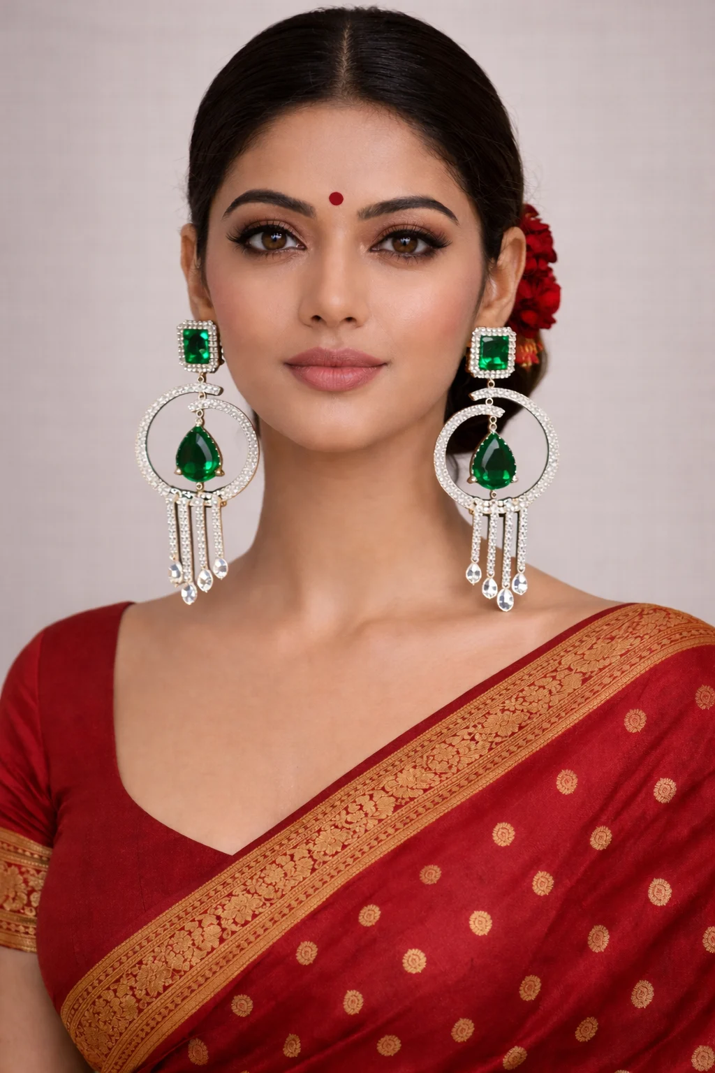 Crystal Dangler American Diamond Earrings Green Teardrop - view full size Crystal Dangler American Diamond Earrings Green Teardrop - main product image